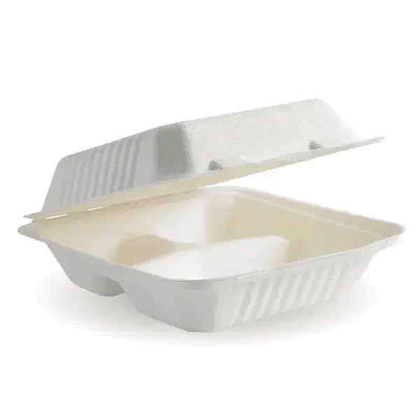8x8 inch 3-section White Plant Fiber Clamshell