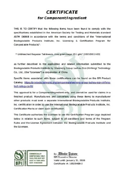 BPI Compostable Certificate